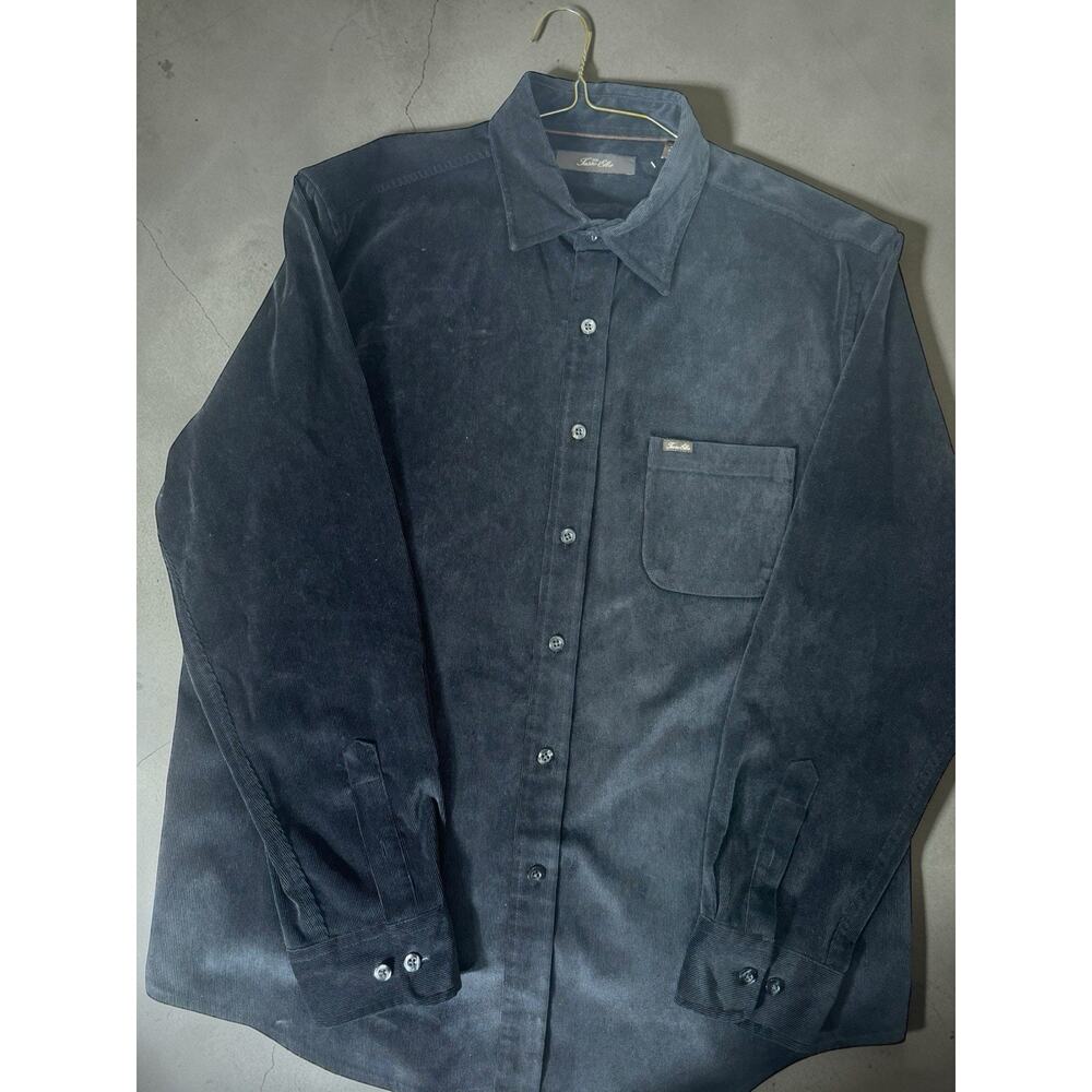 Tasso Elba Shirt Mens Large Corduroy Button Down Black Long Sleeve